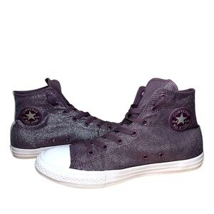 Converse Purple High-Tops Sneaker Silver Sparkles Sz 6 Junior Women 8.5-9 Shoes